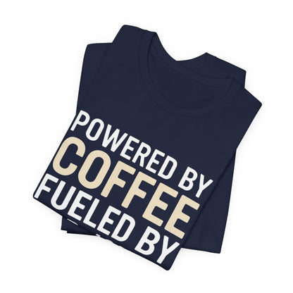 Funny Dad Shirt Powered By Coffee and Dad Jokes Gift for Father