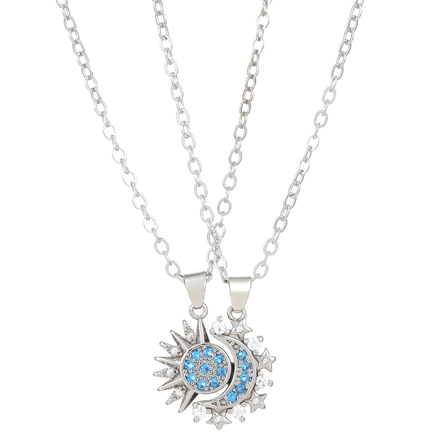 Couple wearing matching necklaces