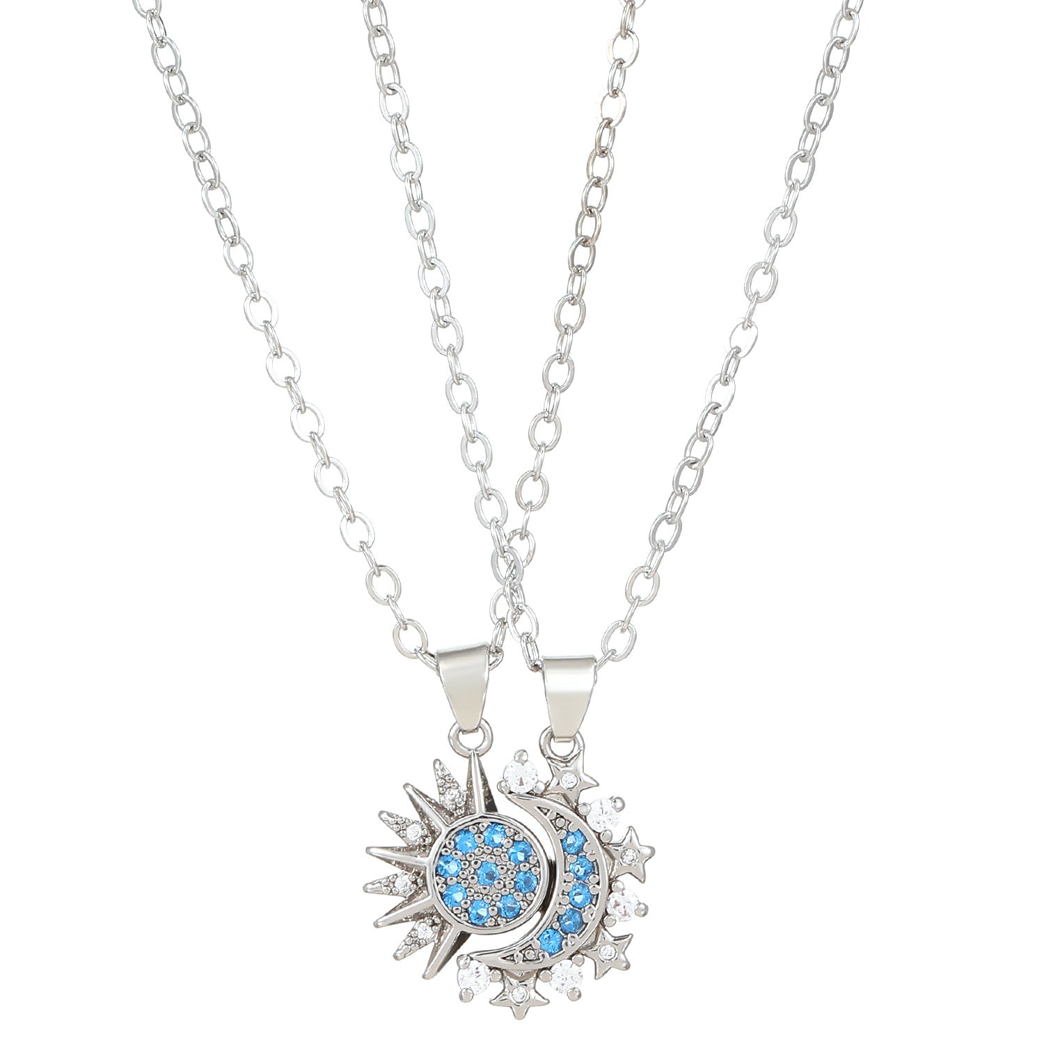 Couple wearing matching necklaces