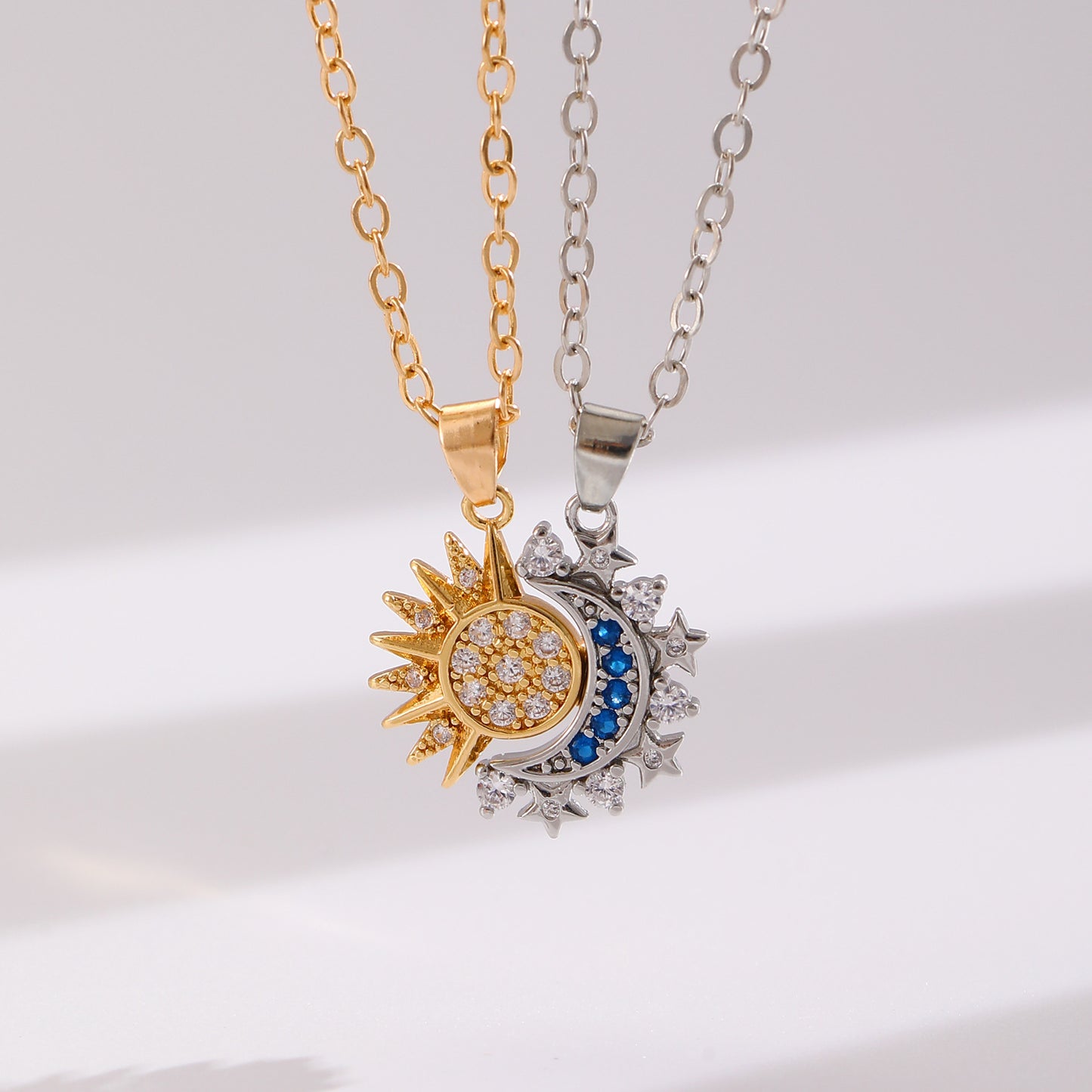 Sun and Moon magnetic couple necklace set