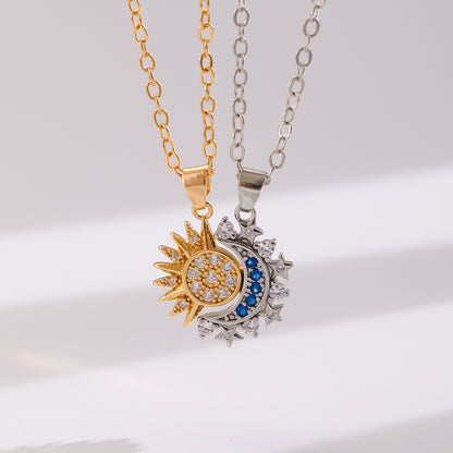Sun and Moon magnetic couple necklace set