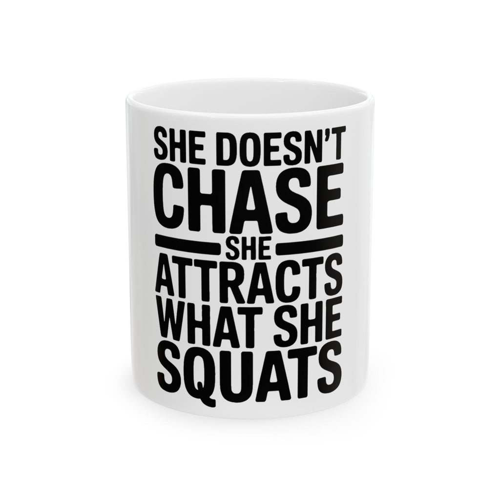 She Doesn't Chase She Attracts What She Squats Coffee Mug Gym Gift